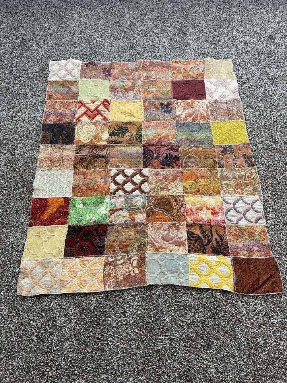 Vintage Handmade Upholstery Sample Patchwork Quilt Tapestry Lap Blanket